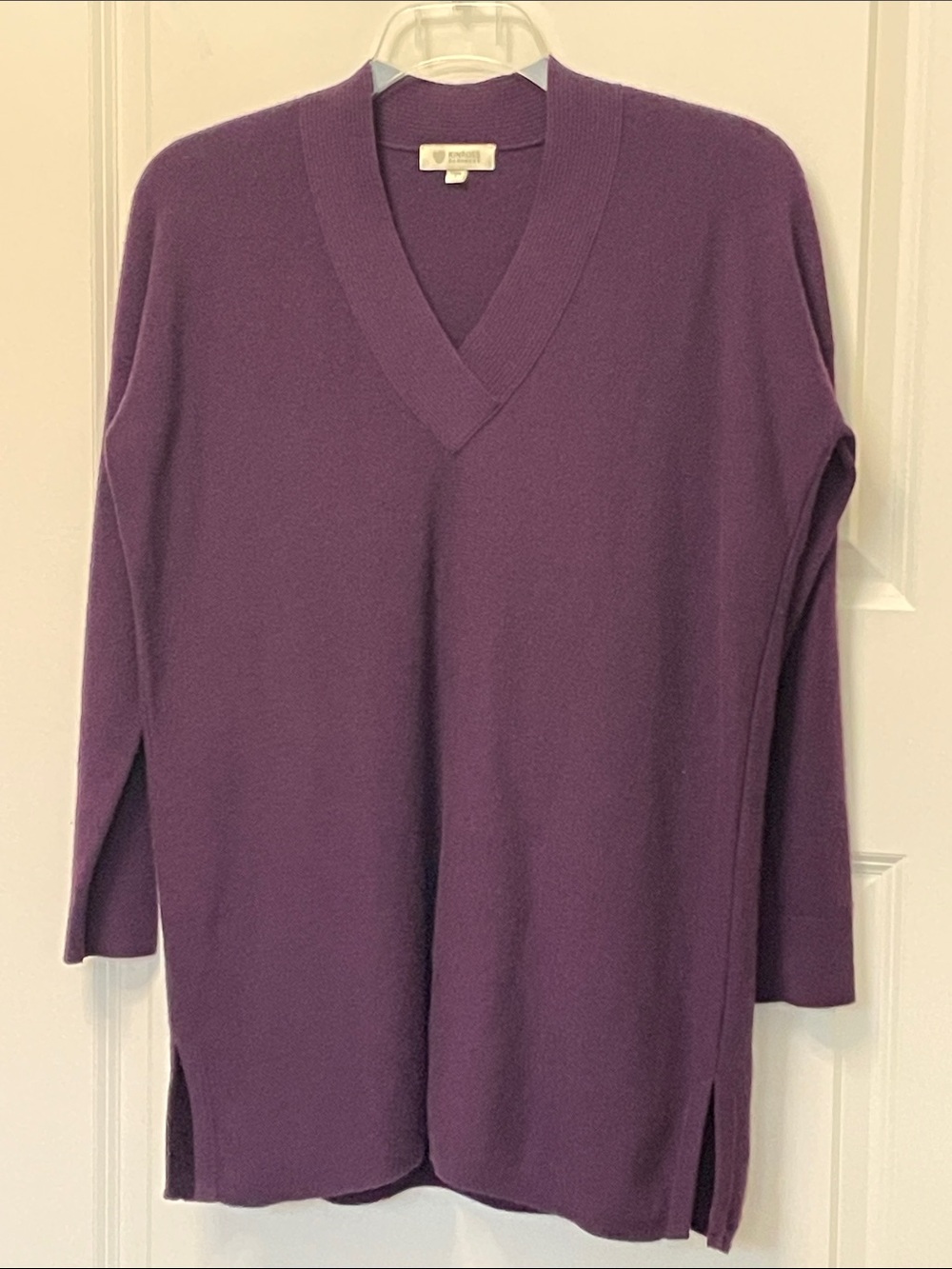 Kinross Cashmere Purple Longline V Neck Sweater 1X